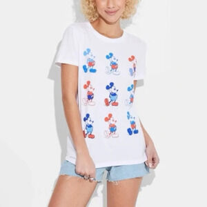 Disney Mickey Grid Americana Short Sleeve Graphic T-Shirt - Size M - White - NWT